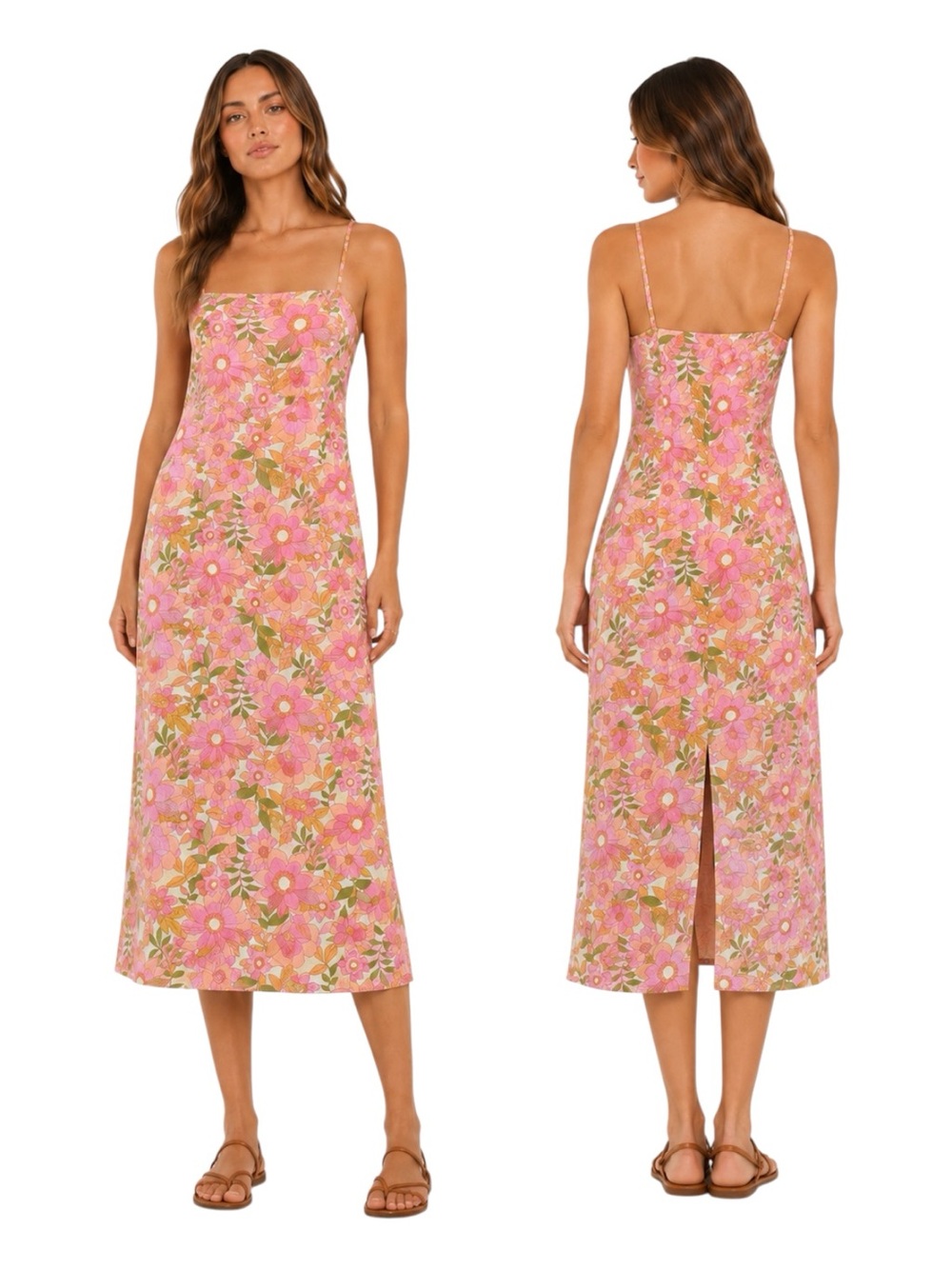 Billabong 100% Viscose Floral Midi Slip Dress | Women’s XS Retro Print Sundress